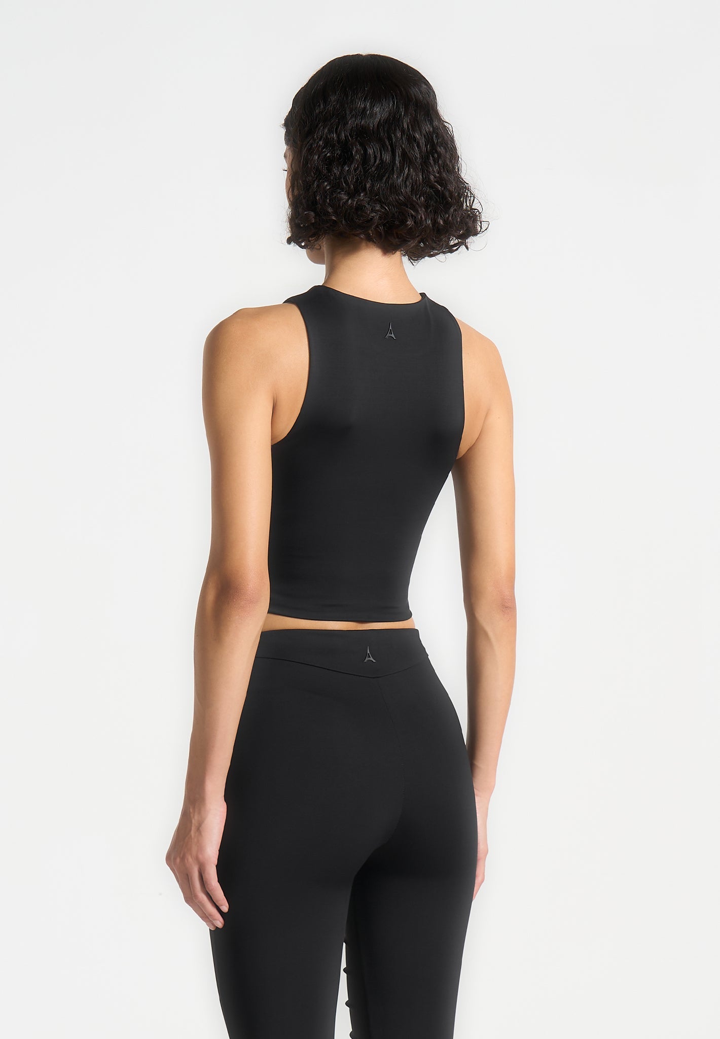 Eyelet Detail Tacked Racer Top - Black