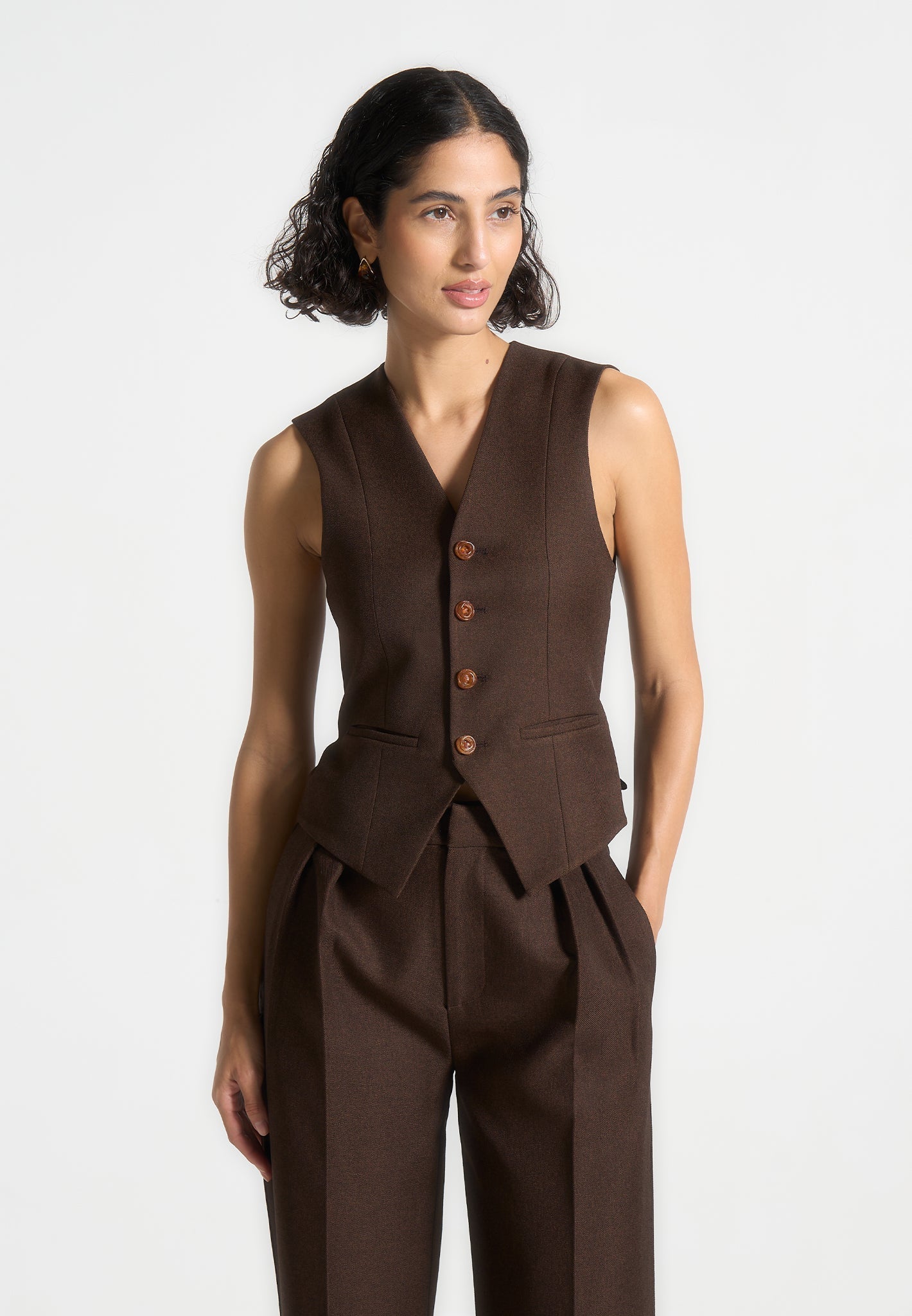 Tailored Cinch Waistcoat - Brown
