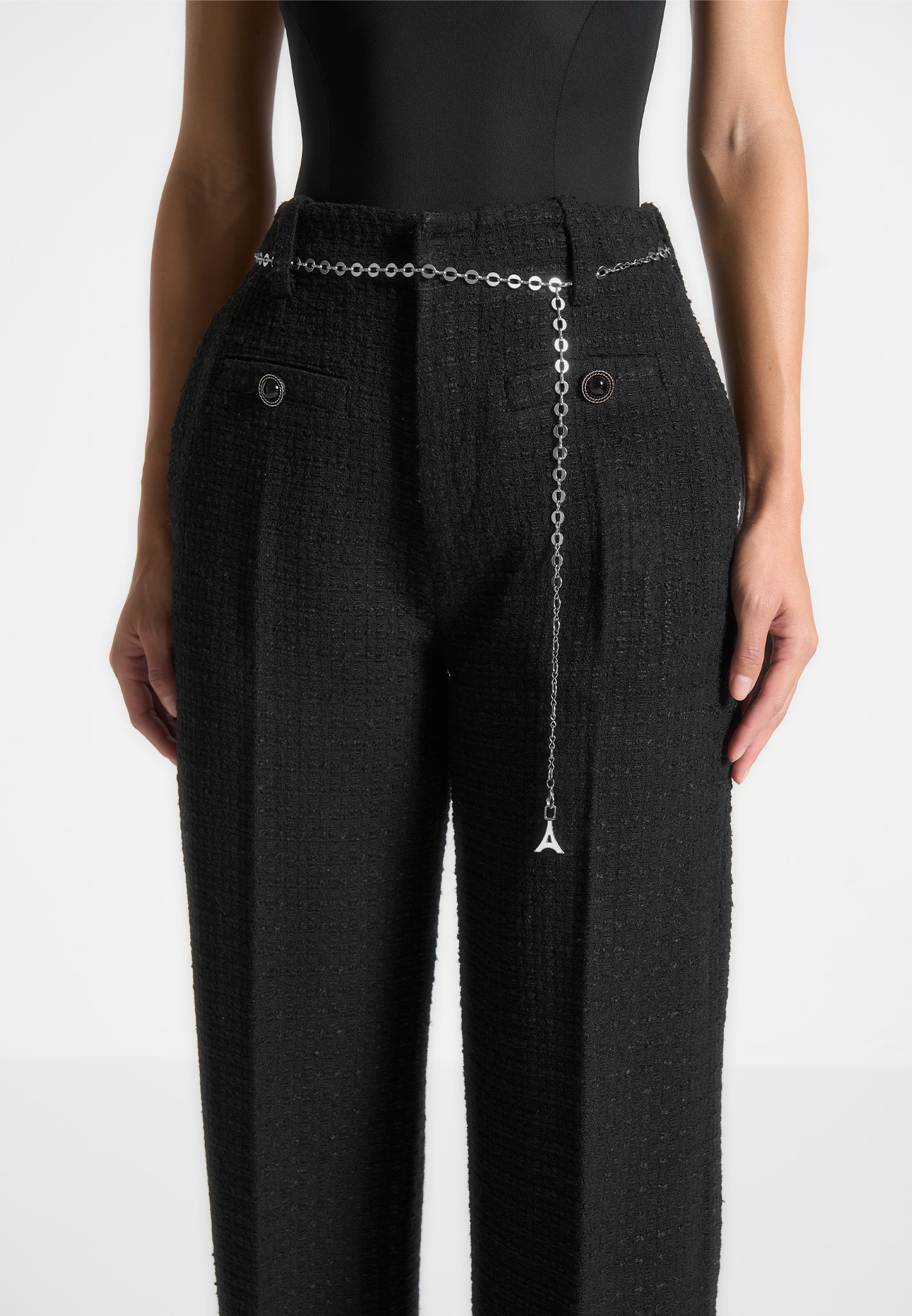 Tweed Trousers with Belt - Black