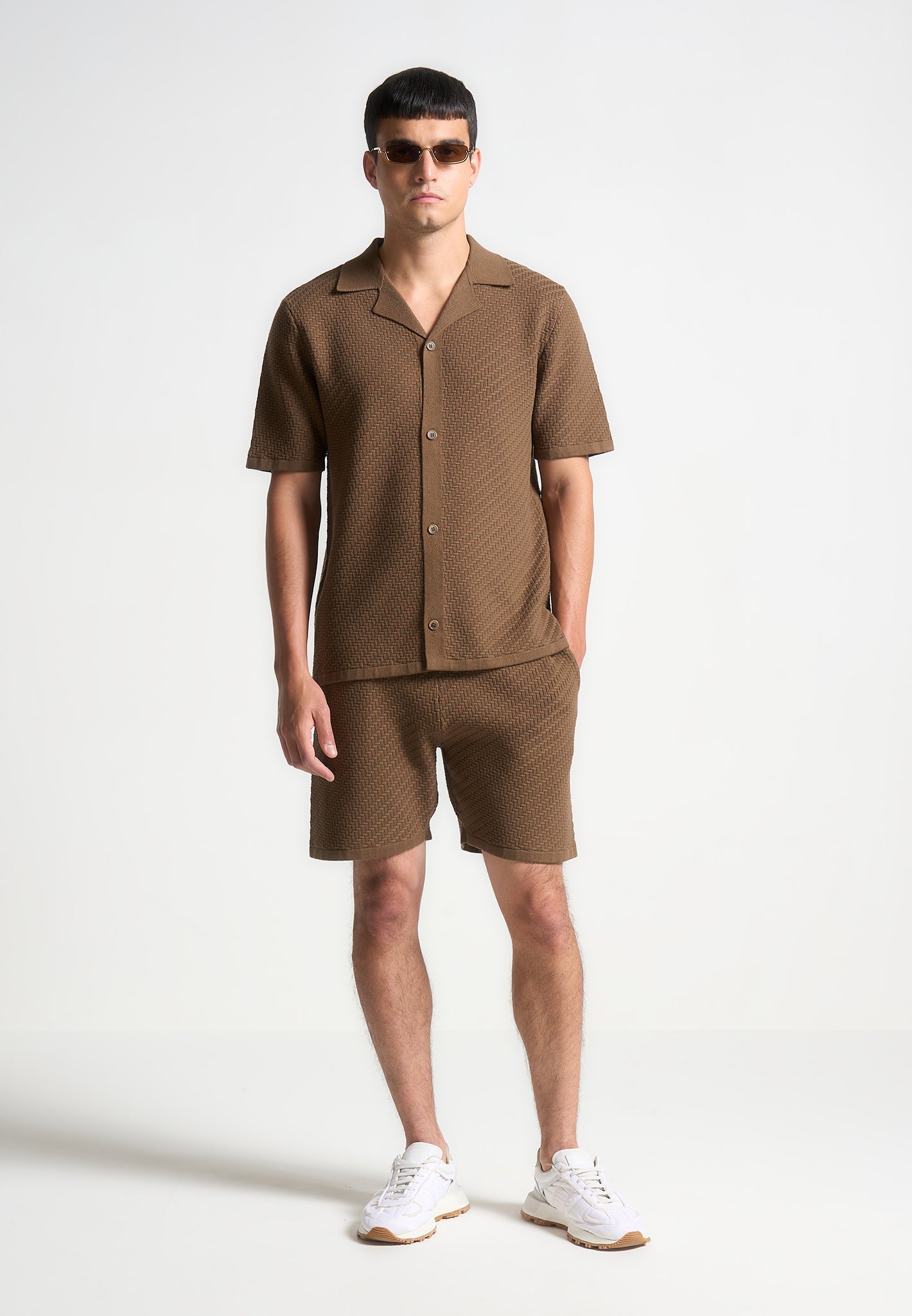 Herringbone Knit Shorts - Brown