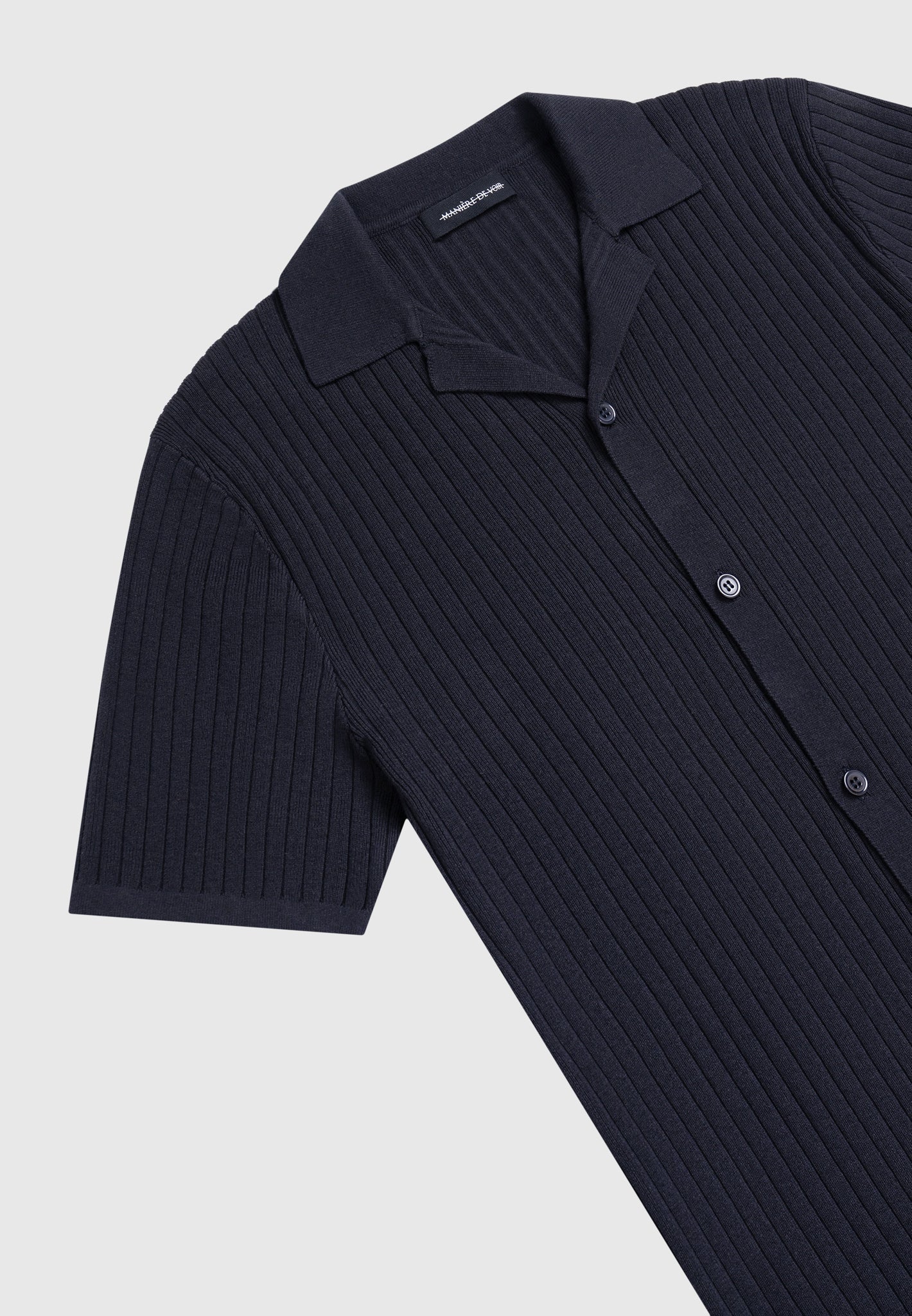Ribbed Knit Revere Shirt - Navy