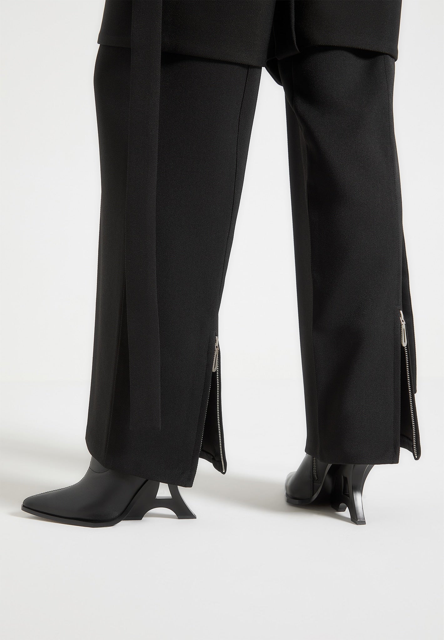 Tailored Belted Strap Detail Trousers - Black