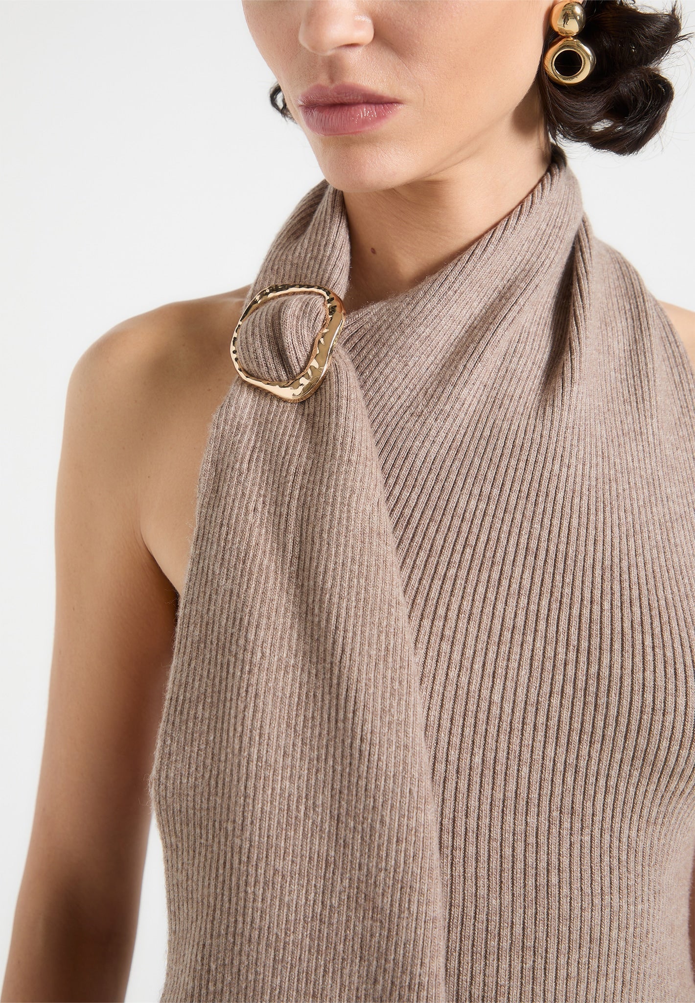 Knitted Draped Halterneck Top - Taupe