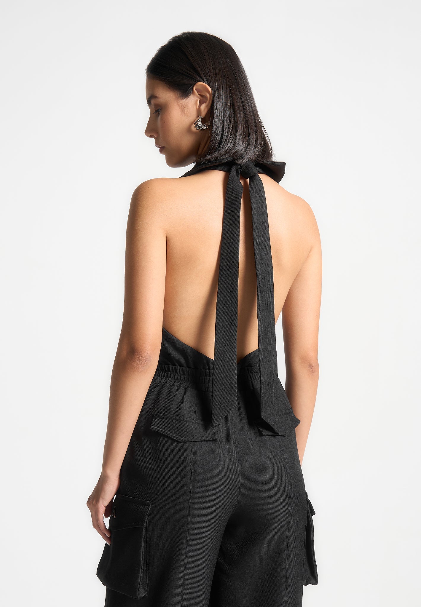 Tailored Halterneck Cargo Jumpsuit - Black