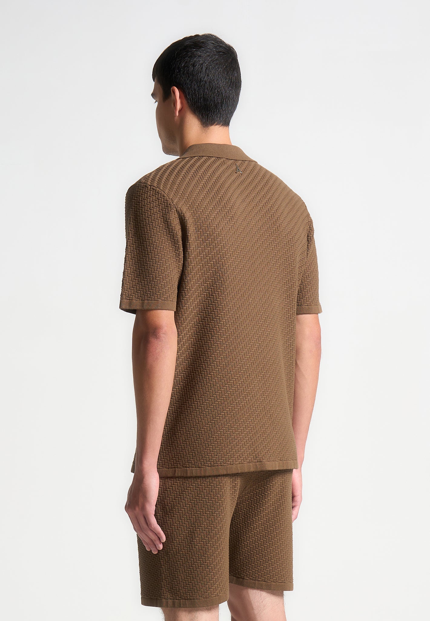 Herringbone Knit Revere Shirt - Brown
