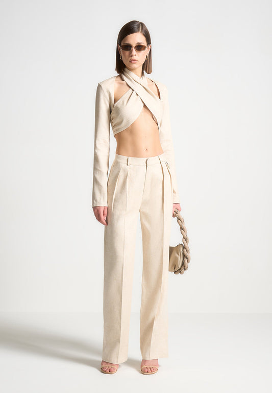 Linen Twin Pleat Trousers - Natural
