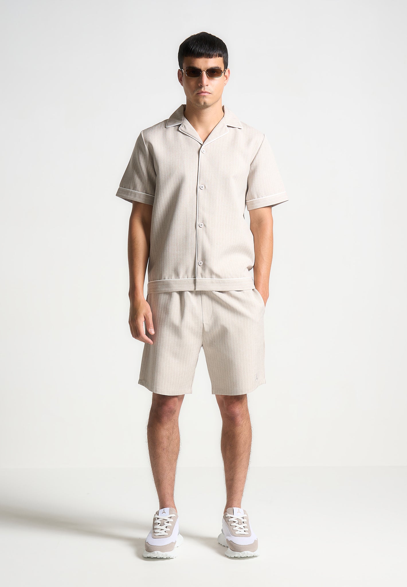 Pinstripe Shorts - Beige