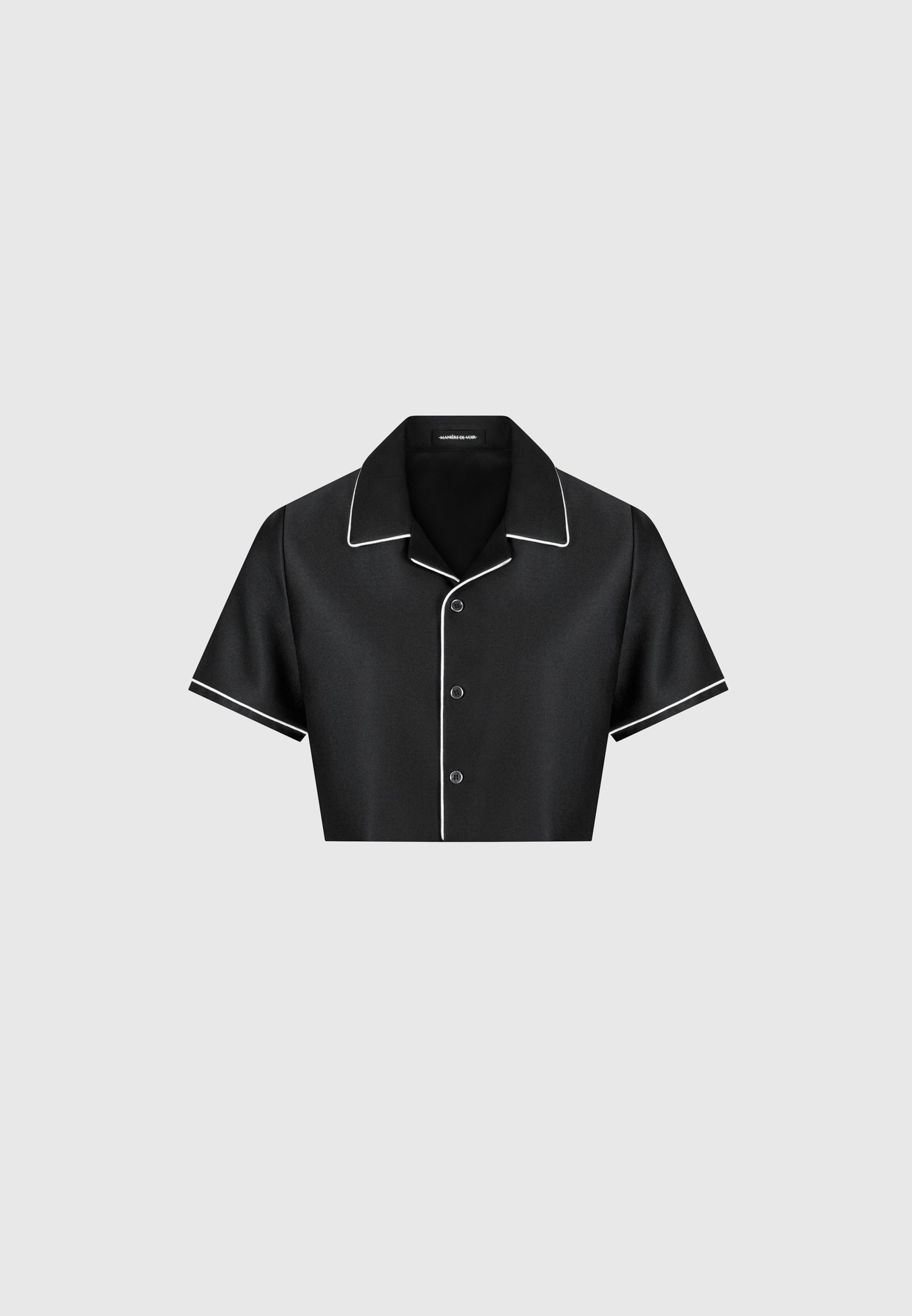 Satin Cropped Shirt with Piping - Black