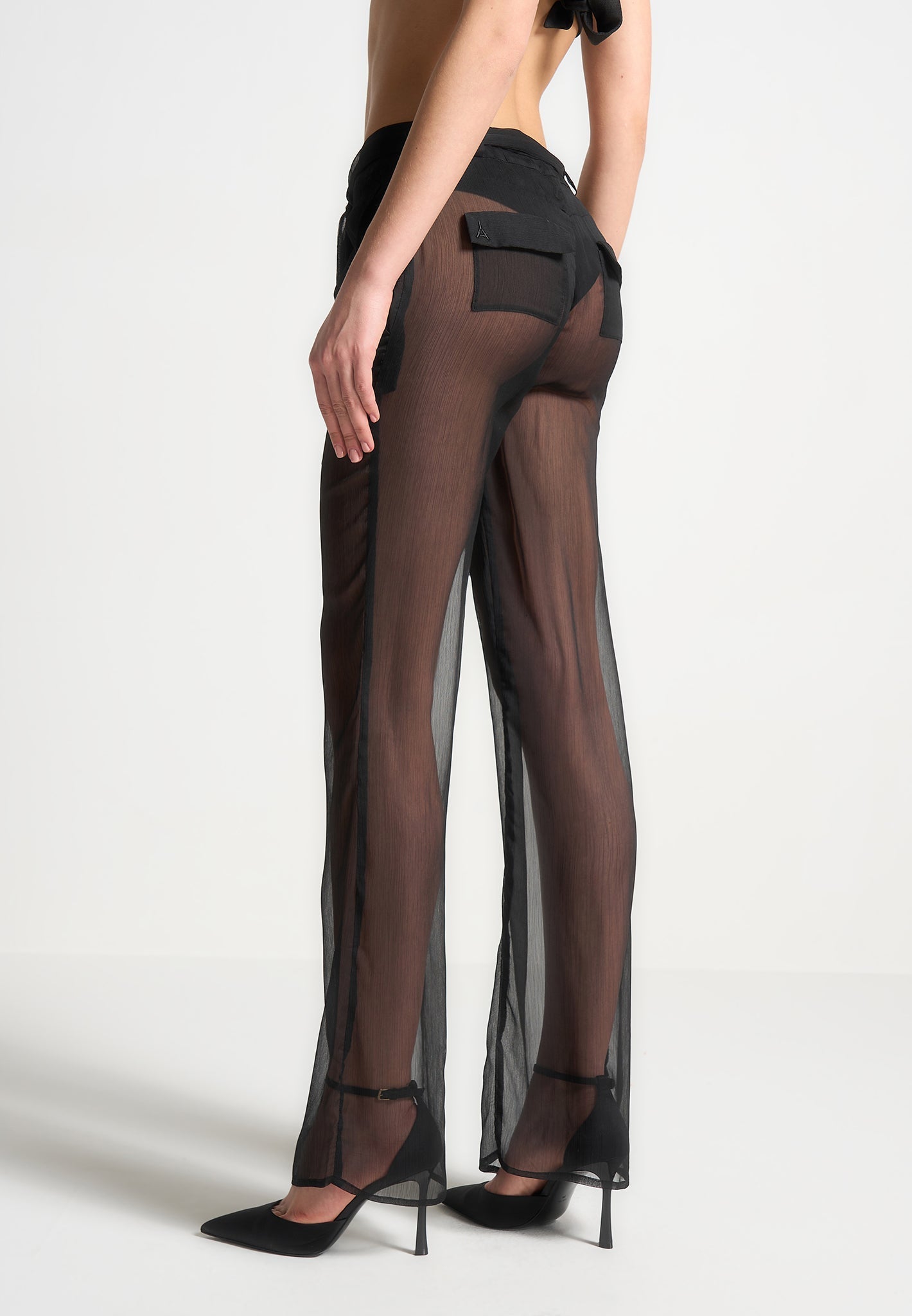 Sheer Belted Trousers - Black
